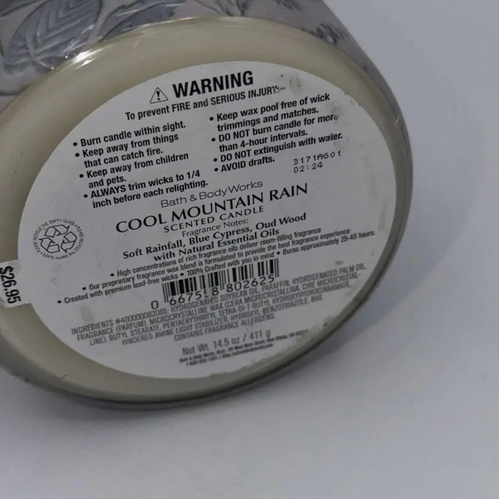 Bath & Body Works COOL MOUNTAIN RAIN 3 Wick Candle 14.5 oz New - Picture 5 of 5